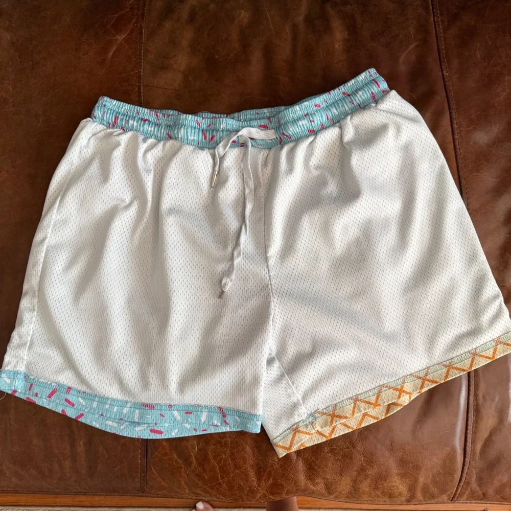 B101 Apparel Mens Large Ice Cream Sprinkle Mesh Shorts Blue Baseball Basketball